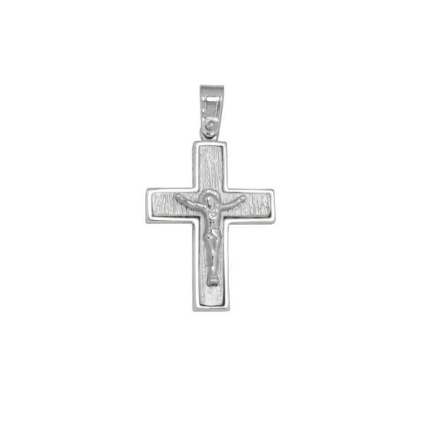 GK01520017 Βαπτιστικός Σταυρός ανδρικός ζαγρέ με εσταυρωμένο σε λευκό χρυσό K14