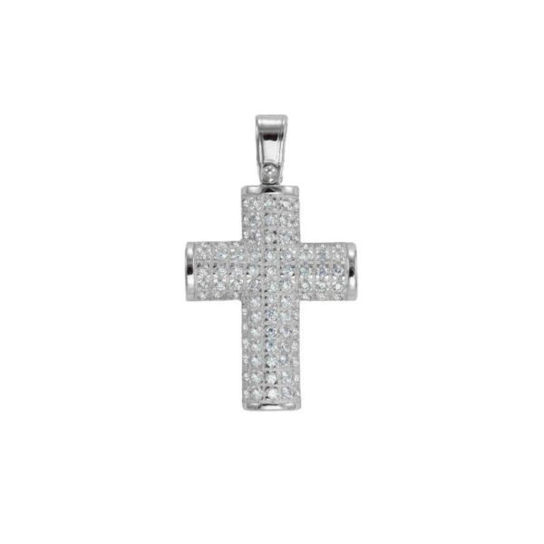 Βαπτιστικός Σταυρός γυναικείος σε λευκό χρυσό K14με λευκά ζιργκόν