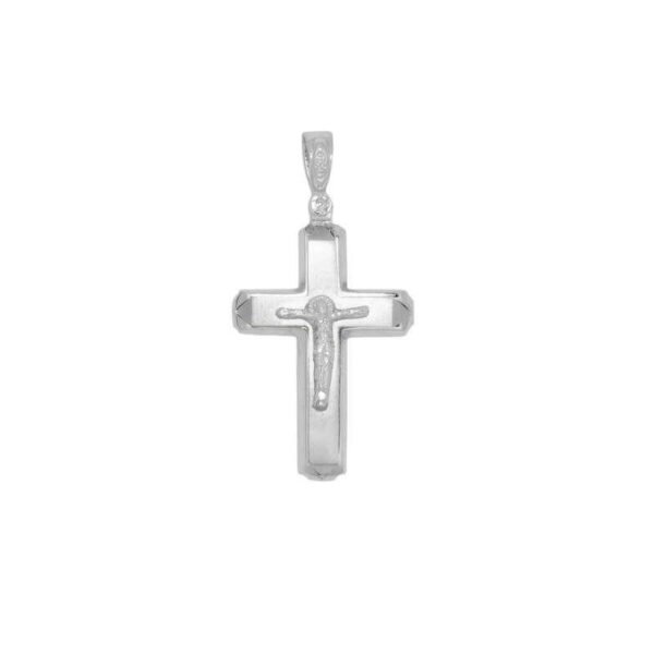 GK02520005 Βαπτιστικός Σταυρός ανδρικός με εσταυρωμένο σε λευκό χρυσό K14