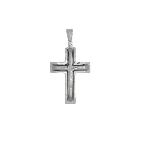 GK02520009 Βαπτιστικός Σταυρός ανδρικός με εσταυρωμένο λευκό χρυσό K14