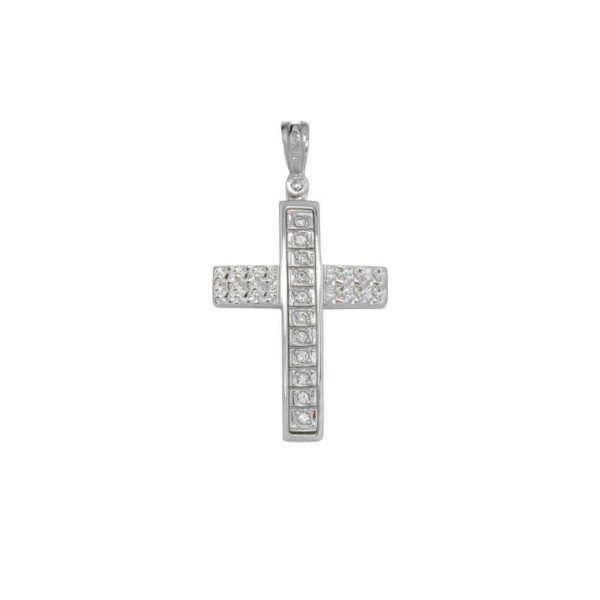 GK02520019 Βαπτιστικός Σταυρός γυναικείος σε λευκό χρυσό K14 με λευκά ζιργκόν