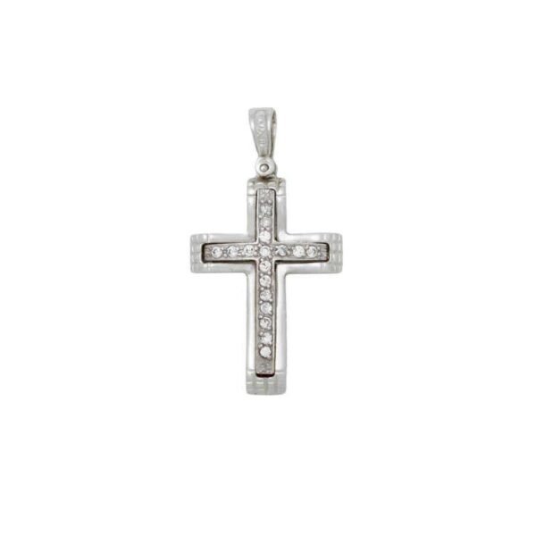 GK02520022 Βαπτιστικός Σταυρός γυναικείος σε λευκό χρυσό K14 με λευκά ζιργκόν