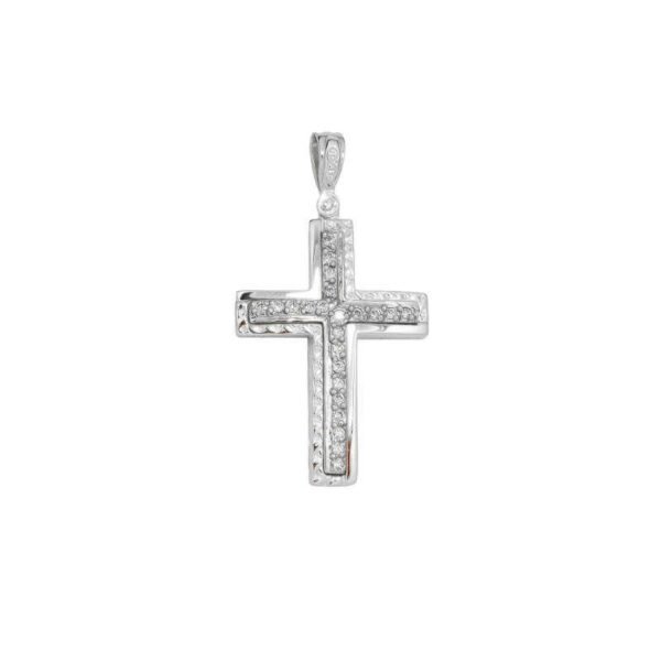 GK02520023 Βαπτιστικός Σταυρός γυναικείος σε λευκό χρυσό K14 με λευκά ζιργκόν