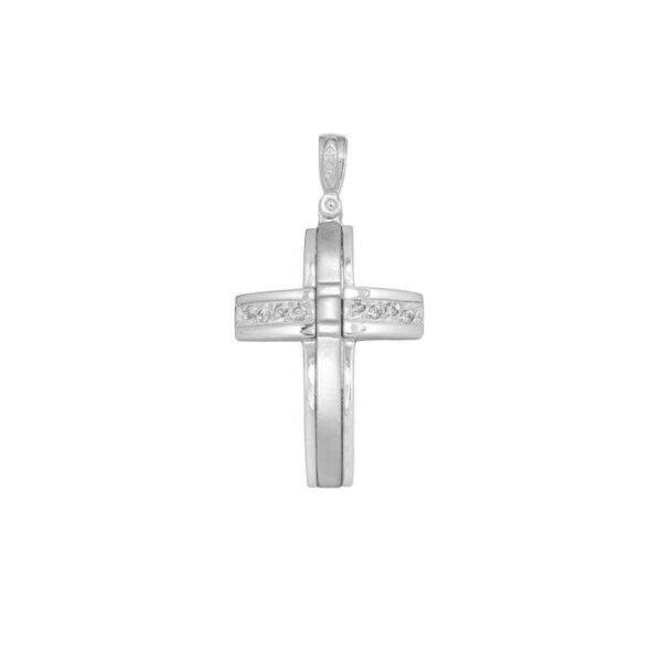 Βαπτιστικός Σταυρός γυναικείος σε λευκό χρυσό Κ14
