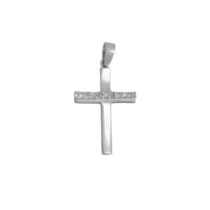 Σταυρός γυναικείος σε λευκό χρυσό K14 με λευκά ζιργκόν