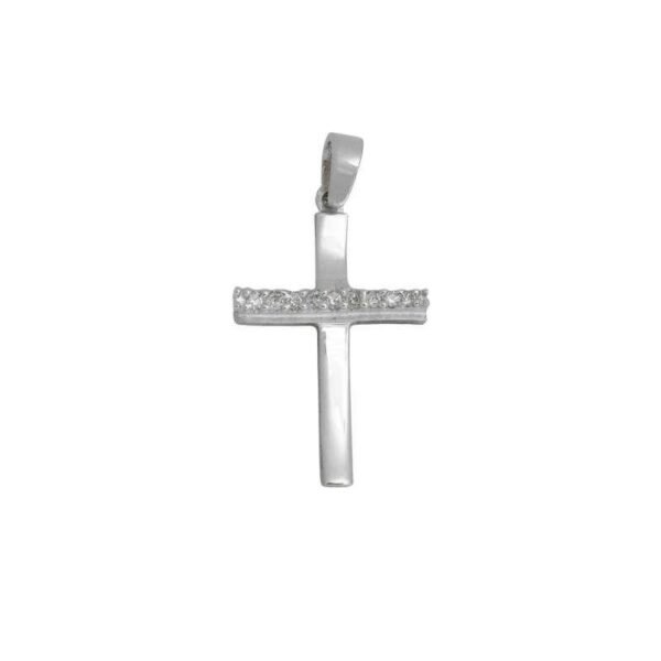 Σταυρός γυναικείος σε λευκό χρυσό K14 με λευκά ζιργκόν