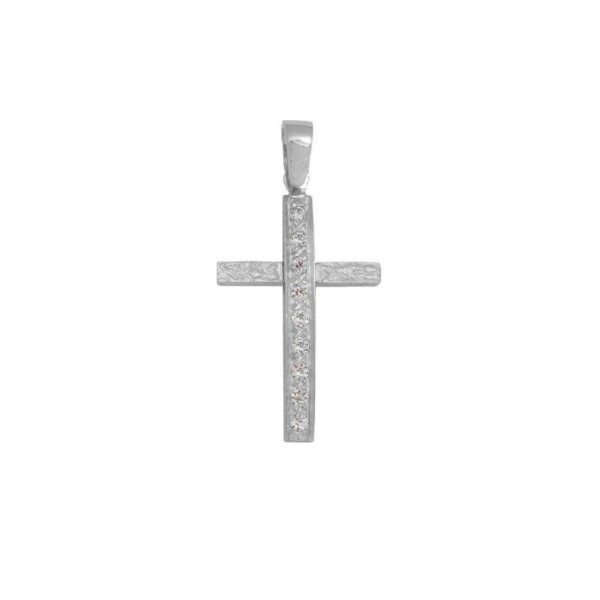 Σταυρός γυναικείος σε λευκό χρυσό K14 με λευκά ζιργκόν