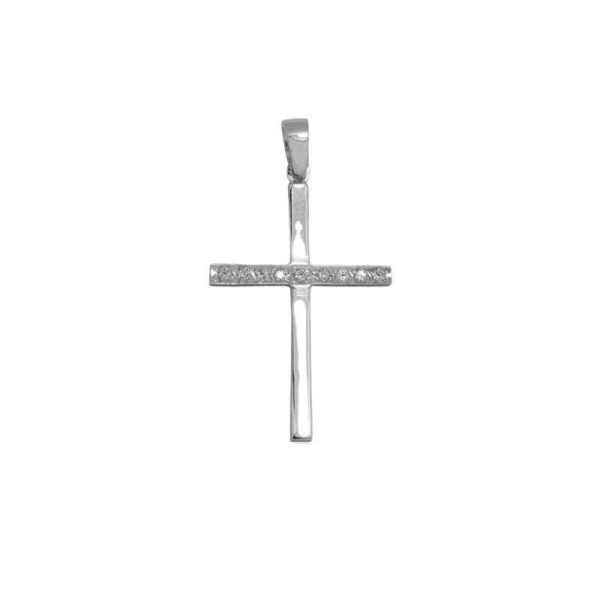 Σταυρός γυναικείος σε λευκό χρυσό K14 με λευκά ζιργκόν