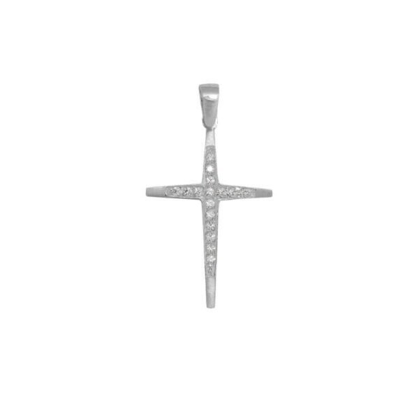 Σταυρός γυναικείος σε λευκό χρυσό K14 με λευκά ζιργκόν