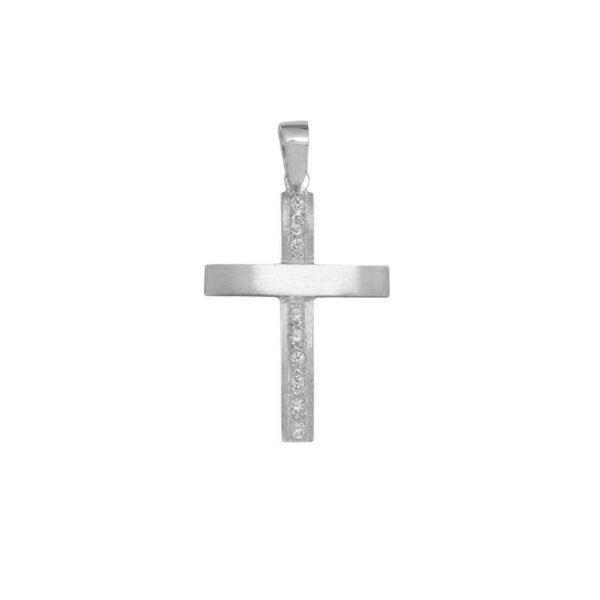 Σταυρός γυναικείος σε λευκό χρυσό K14 με λευκά ζιργκόν