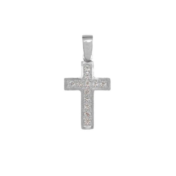 Σταυρός γυναικείος σε λευκό χρυσό K14 με λευκά ζιργκόν