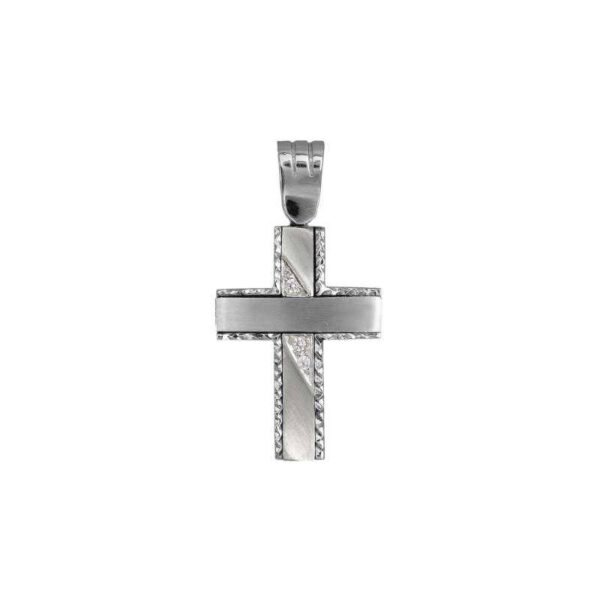 GK06520035 Βαπτιστικός Σταυρός γυναικείος σε λευκό χρυσό K14 με λευκά ζιργκόν