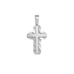 Βαπτιστικός Σταυρός ανδρικός σε λευκό χρυσό λουστρέ και ματ