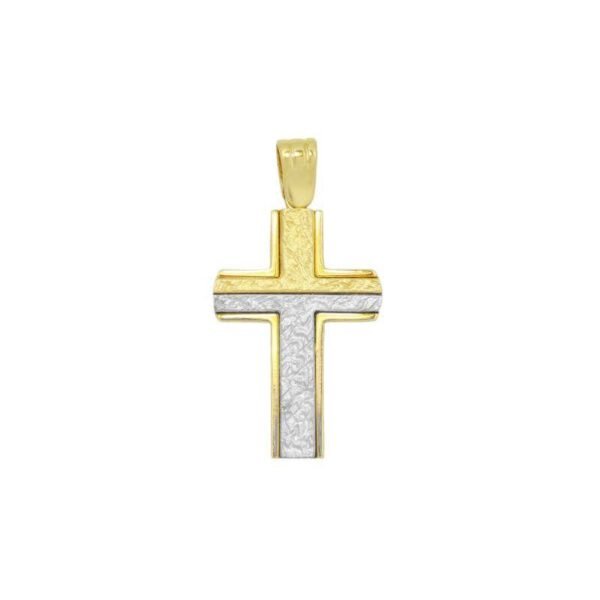 Βαπτιστικός Σταυρός ανδρικός δίχρωμος σε λευκό και κίτρινο χρυσό Κ14