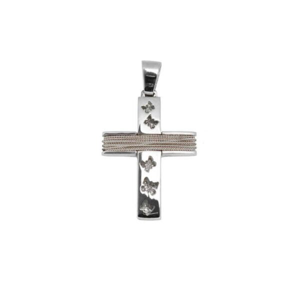 GK09520012 Βαπτιστικός Σταυρός γυναικείος χειροποίητος συρμάτινος σε λευκό χρυσό K14 με πεταλούδες