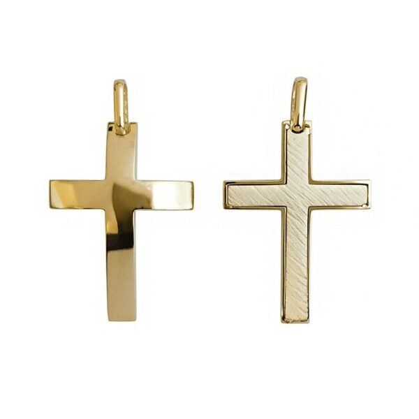 Σταυρός unisex σε κίτρινο χρυσό Κ14 διπλής όψης