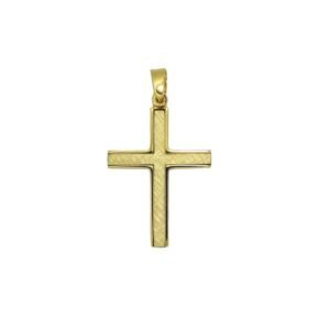 GK13520010 Βαπτιστικός Σταυρός διπλής όψης από κίτρινο χρυσό Κ14 με λευκά ζιργκόν