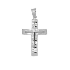 GK13520050 Βαπτιστικός Σταυρός δίπλής όψης απο λευκό χρυσό Κ14 κυματιστός