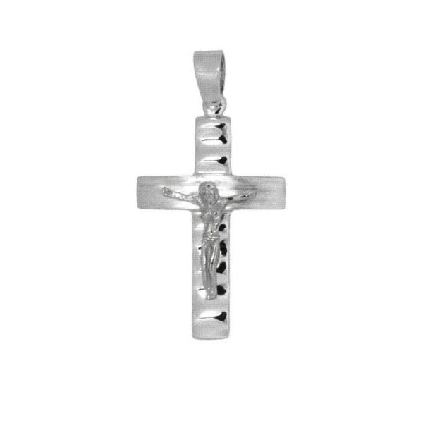 GK13520053 Βαπτιστικός Σταυρός δίπλής απο λευκό χρυσό Κ14 με εσταυρωμένο