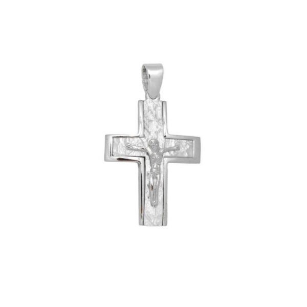 Βαπτιστικός Σταυρός με λευκό χρυσό K14 με εσταυρωμένο
