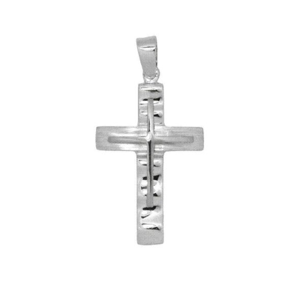 GK13540043l Βαπτιστικός Σταυρός δίπλής όψης απο λευκό χρυσό Κ14 κυματιστός