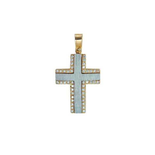 GK1540000 Σταυρός δίχρωμος σε κίτρινο και λευκό χρυσό Κ14 με ζιργκόν