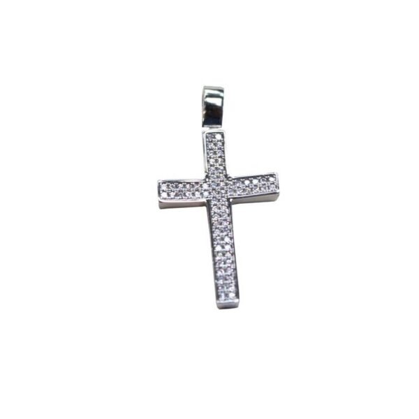 Σταυρός σε λευκό χρυσό Κ14 διπλής όψης με ζιργκόν