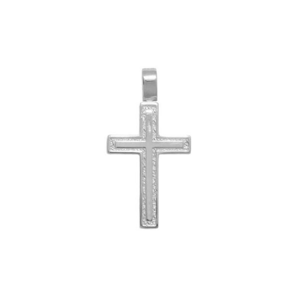 Σταυρός ανάγλυφος χτιστικός σε λευκό χρυσό Κ14 διπλής όψης