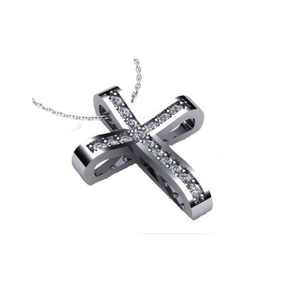 Γυναικείο σταυρός πολύπετρος σε λευκό χρυσό Κ18 με μπριγιάν (μήκος σταυρού χωρίς χαλκά 1,5 cm φάρδος σταυρού 1,2 cm)
