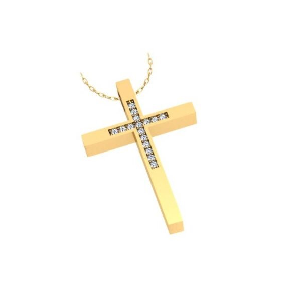 Γυναικείο κίτρινο χρυσό Κ18 με μπριγιάν (μήκος σταυρού χωρίς χαλκά 2,4 cm φάρδος σταυρού 1,7 cm)