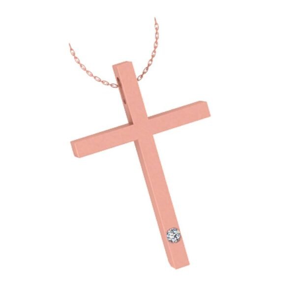 Γυναικείος σταυρός σε ροζ χρυσό Κ18 με μπριγιάν