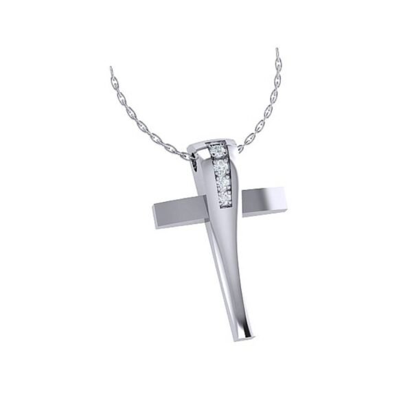 Γυναικείο σταυρός μικρός με αλυσίδα λευκόχρυσο Κ18 με μπριγιάν