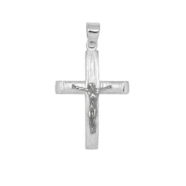 gk13520058l Βαπτιστικός Σταυρός διπλής απο λευκό χρυσό Κ14 με εσταυρωμένο
