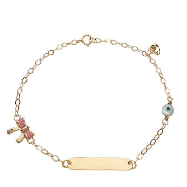 Ταυτότητα χρυσή Κ9 με  ροζ σμάλτο φιόγκο