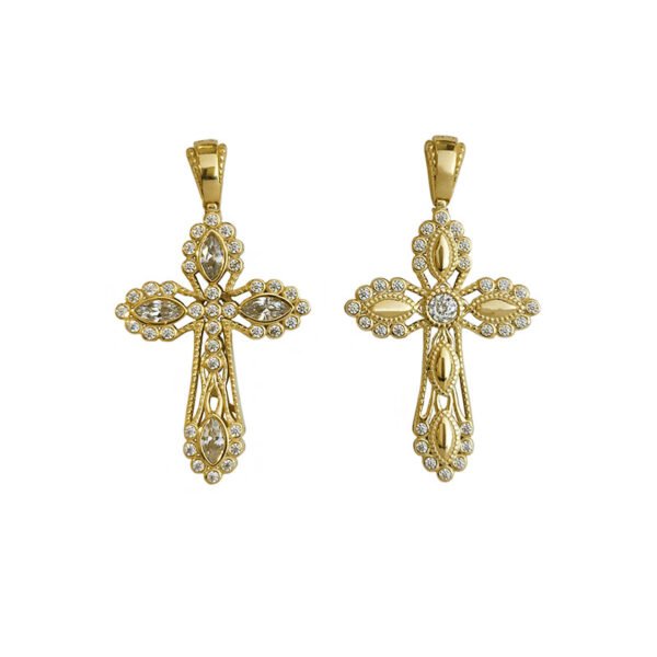 Βαπτιστικός Σταυρός διπλής όψης γυναικείος σε κίτρινο  χρυσό με ζιργκόν  Κ14