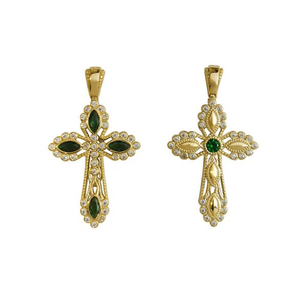 Βαπτιστικός Σταυρός διπλής όψης γυναικείος σε κίτρινο  χρυσό με ζιργκόν  Κ14