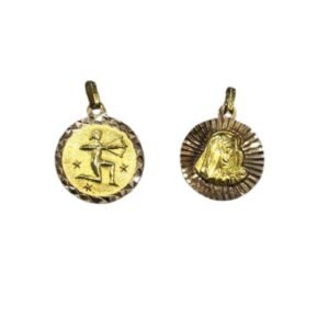 Ζώδιο Τοξότης σε κίτρινο χρυσό  διπλής όψης με παναγίτσα Κ9