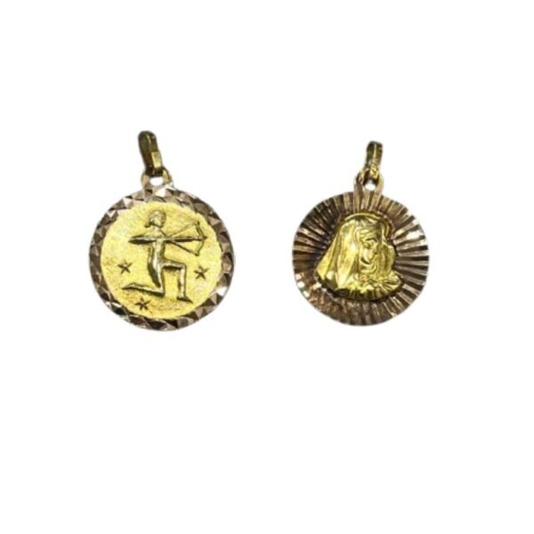 Ζώδιο Τοξότης σε κίτρινο χρυσό  διπλής όψης με παναγίτσα Κ9