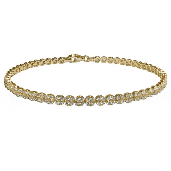 Χρυσό βραχιόλι ριβιέρα ροζέτες με λευκές πέτρες Κ14