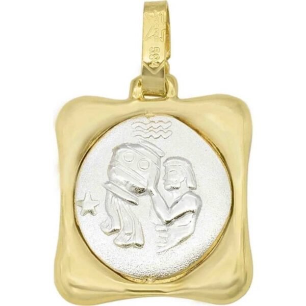 Δίχρωμο ζώδιο Υδροχόος σε κίτρινο και λευκό χρυσό Κ14