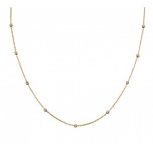 Χρυσό κολιέ μπίλιες με αλυσίδα τρίχρωμο Κ14