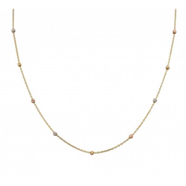 Χρυσό κολιέ μπίλιες με αλυσίδα τρίχρωμο Κ14