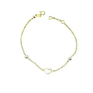 Χρυσό βραχιόλι καρδούλα με μαργαριτάρι και ζιργκόν Κ9