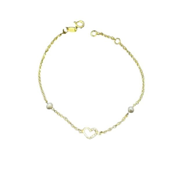 Χρυσό βραχιόλι καρδούλα με μαργαριτάρι και ζιργκόν Κ9