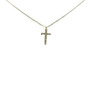 Κολιέ χρυσό σταυρός ματ με λευκό ζιργκόν Κ9