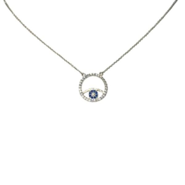 Κολιέ χρυσό κύκλος με μάτι και ζιργκόν Κ9