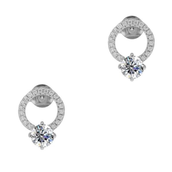 Λευκόχρυσα σκουλαρίκια καρφωτά κύκλος με ζιργκόν Κ9