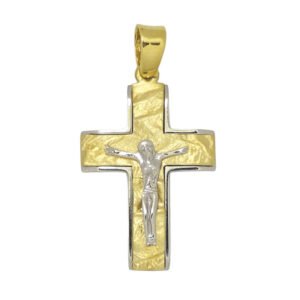 Βαπτιστικός δίχρωμος Σταυρός ανδρικός σε λευκό χρυσό  με εσταυρωμένο Κ14