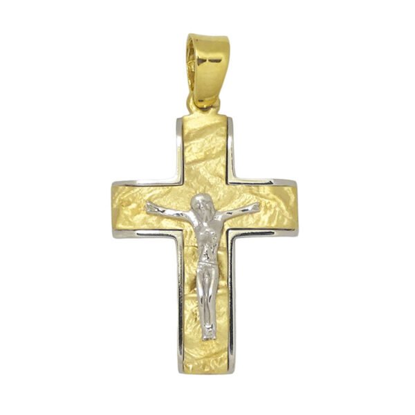 Βαπτιστικός δίχρωμος Σταυρός ανδρικός σε λευκό χρυσό  με εσταυρωμένο Κ14