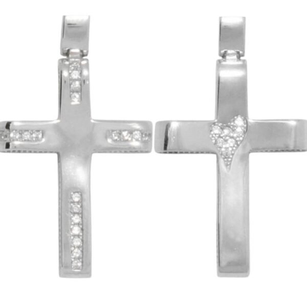 Βαπτιστικός Σταυρός γυναικείος σε λευκό χρυσό με λευκά ζιργκόν K14
